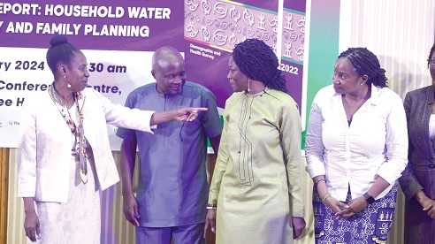 Dr Faustina Frempong-Ainguah (3rd from left), Deputy Government Statistician, interacting with Dr Grace Bediako (left), Board Chair, Ghana Statistical Service, Dr Adriana E.A. Biney (right), Regional Institute of Population Studies, UG, and Odei Gyebi, acting. Director, Demography, Ghana Statistical Service, after the dissemination of the 2022 Ghana Demographic and Health Survey Report Dr Faustina Frempong-Ainguah (3rd from left), Deputy Government Statistician, interacting with Dr Grace Bediako (left), Board Chair, Ghana Statistical Service, Dr Adriana E.A. Biney (right), Regional Institute of Population Studies, UG, and Odei Gyebi, acting. Director, Demography, Ghana Statistical Service, after the dissemination of the 2022 Ghana Demographic and Health Survey Report