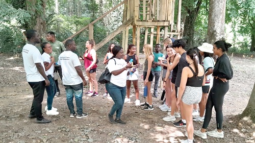 Staff of the Ghana Tourism Authority sharing chocolates with some tourists at the Bunso Eco-Park Staff of the Ghana Tourism Authority sharing chocolates with some tourists at the Bunso Eco-Park