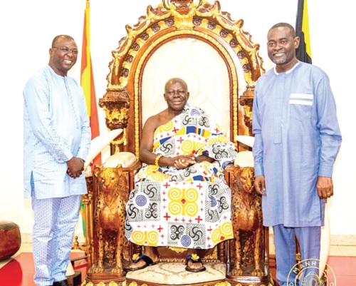 From left to right: Dr Mohammed Amin Adam, Minister of Finance; the Asantehene, Otumfuo Osei Tutu II, and Dr John Kumah, Deputy Finance Minister From left to right: Dr Mohammed Amin Adam, Minister of Finance; the Asantehene, Otumfuo Osei Tutu II, and Dr John Kumah, Deputy Finance Minister