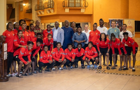 Mr Mustapha Yussif, Kurt E S Okraku and Gifty Oware-Mensah with the team after the visit Mr Mustapha Yussif, Kurt E S Okraku and Gifty Oware-Mensah with the team after the visit