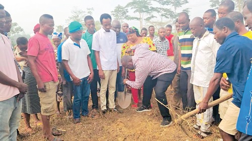 Emmanuel Armah-Kofi Buah, MP for Ellembelle, cutting the sod for work to start on the project Emmanuel Armah-Kofi Buah, MP for Ellembelle, cutting the sod for work to start on the project