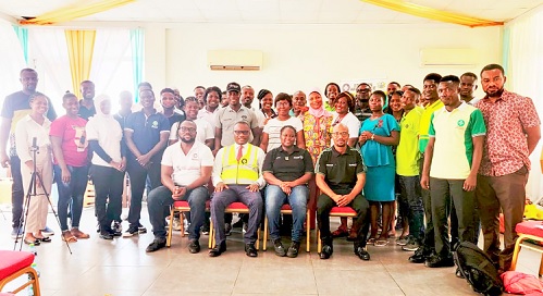Dr Anthony K. Apedzi (seated 2nd from left), the Chief Executive Officer of St John Ambulance Ghana, with participants in the training programme Dr Anthony K. Apedzi (seated 2nd from left), the Chief Executive Officer of St John Ambulance Ghana, with participants in the training programme