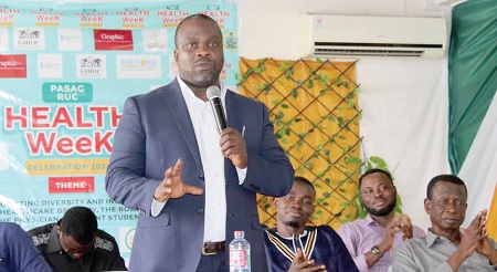 Dr Anthony Arkoh (left), President of the West Africa Association of Physician Associates, addressing the students Dr Anthony Arkoh (left), President of the West Africa Association of Physician Associates, addressing the students