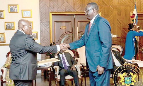 David Buom Choa, Ambassador of South Sudan to Ghana, exchanging pleasantries with the President after presenting his credentials