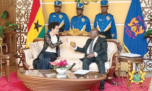 President Akufo-Addo (right) proposing a toast  to Polly Loannou, Ambassador, Republic of Cyprus