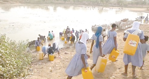 Some students in search of water