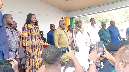 President Akufo-Addo (2nd from left), flanked by Justina Marigold Assan (left), Central Regional Minister, and Nana Kodwo Conduah VI (3rd from left), Omanhen of Edina Traditional Area. With them are Mark Okraku Mantey (3rd from right), Deputy Minister of Tourism, and Akwasi Agyeman (2nd from right), CEO, Ghana Tourism Authority President Akufo-Addo (2nd from left), flanked by Justina Marigold Assan (left), Central Regional Minister, and Nana Kodwo Conduah VI (3rd from left), Omanhen of Edina Traditional Area. With them are Mark Okraku Mantey (3rd from right), Deputy Minister of Tourism, and Akwasi Agyeman (2nd from right), CEO, Ghana Tourism Authority