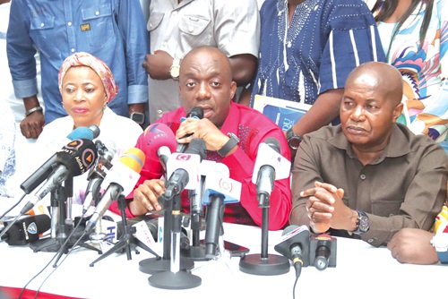 Justin Frimpong Kodua (middle), General Secretary of the New Patriotic Party, addressing the press after the New Patriotic Party's  National Executive Committee and National Council meetings. Picture: ELVIS NII NOI DOWUONA