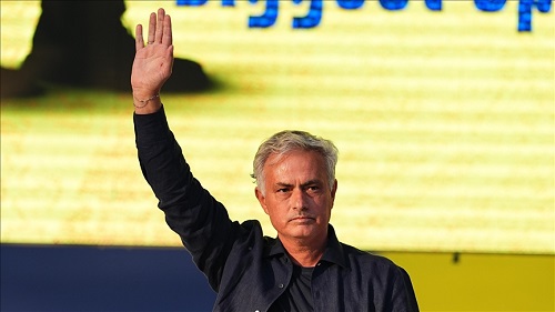 Portuguese coach Jose Mourinho greets people as he attends official signing ceremony with Fenerbahce at Ulker Stadium in Istanbul, Turkiye on June 2, 2024. Portuguese coach Jose Mourinho greets people as he attends official signing ceremony with Fenerbahce at Ulker Stadium in Istanbul, Turkiye on June 2, 2024.
