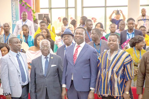 Dr Yaw Osei Adutwum (2nd from right), Minister of Education, flanked by Yaw Osafo-Maafo (2nd from left), Senior Presidential Advisor, and Collins Ntim Fordjour, a Deputy Minister of Education, at the event Dr Yaw Osei Adutwum (2nd from right), Minister of Education, flanked by Yaw Osafo-Maafo (2nd from left), Senior Presidential Advisor, and Collins Ntim Fordjour, a Deputy Minister of Education, at the event