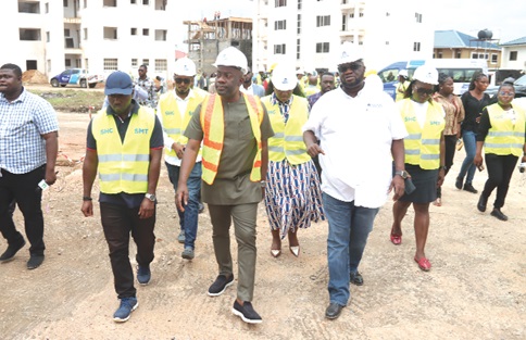 Kojo Oppong Nkrumah (middle), Minister of Works and Housing, inspecting the progress of the SHC Gardens at Adenta. With him are Dr Kwabena Ampofo Appiah (right), Managing Director, State Housing Company Ltd, and Daniel Dwamena (left), General Manager, Estate Development, State Housing Company Ltd. Picture: ELVIS NII NOI DOWUONA Kojo Oppong Nkrumah (middle), Minister of Works and Housing, inspecting the progress of the SHC Gardens at Adenta. With him are Dr Kwabena Ampofo Appiah (right), Managing Director, State Housing Company Ltd, and Daniel Dwamena (left), General Manager, Estate Development, State Housing Company Ltd. Picture: ELVIS NII NOI DOWUONA