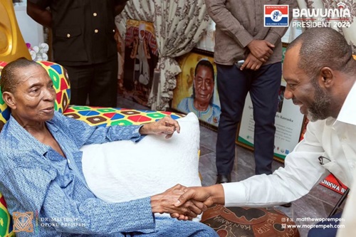 Dr Matthew Opoku Prempeh (right), running mate of the NPP, exchanging greetings with Apostle Kwadwo Safo, founder and leader of Kristo Asafo Mission Dr Matthew Opoku Prempeh (right), running mate of the NPP, exchanging greetings with Apostle Kwadwo Safo, founder and leader of Kristo Asafo Mission