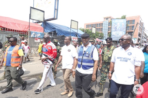 Ga Mantse, Nii Teiko Tsuru II (2nd from right), with Nii Adotey Otintor II, Sempe Mantse, and Jacob Osei Yeboah (2nd from left), a former presidential aspirant, during the clean-up exercise 