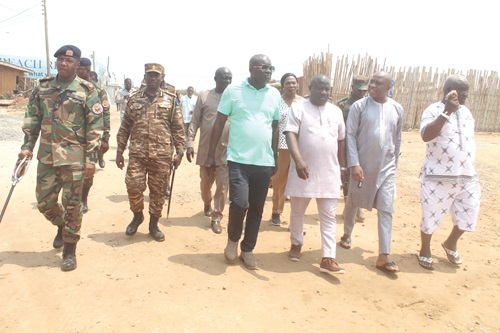 Inset: Nii Adjei Kwoofeh IV (2nd from right), Member of the La Traditional Council, interacting with Daniel Nii Kwartei Titus-Glover (3rd from right), Greater Accra Regional Minister, during the visit to Laboma Beach, close to the Kpeshie Lagoon at Teshie in Accra. Picture: ESTHER ADJORKOR ADJEI Inset: Nii Adjei Kwoofeh IV (2nd from right), Member of the La Traditional Council, interacting with Daniel Nii Kwartei Titus-Glover (3rd from right), Greater Accra Regional Minister, during the visit to Laboma Beach, close to the Kpeshie Lagoon at Teshie in Accra. Picture: ESTHER ADJORKOR ADJEI