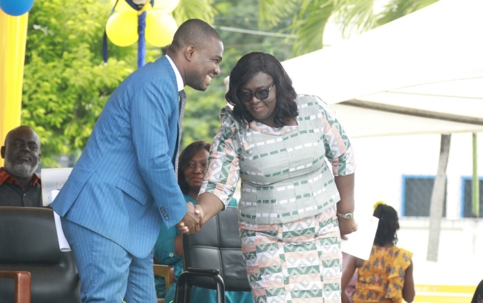 Dr Eric Nkansah, Director-General of Ghana Education Service (left) in a warm handshake with Mrs Nana Ama Acheampomaa Badasu, the Principal of Ridge Church School Dr Eric Nkansah, Director-General of Ghana Education Service (left) in a warm handshake with Mrs Nana Ama Acheampomaa Badasu, the Principal of Ridge Church School