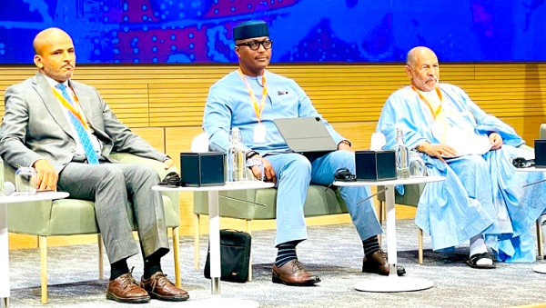 Air Commodore David Akrong (middle), Prof. Ibrahim Abusheriah of the University of Sebha and Ahmed Mahmoud Dahan, Executive Director, Mauritanian Institute of Strategic Studies, during the panel discussion Air Commodore David Akrong (middle), Prof. Ibrahim Abusheriah of the University of Sebha and Ahmed Mahmoud Dahan, Executive Director, Mauritanian Institute of Strategic Studies, during the panel discussion