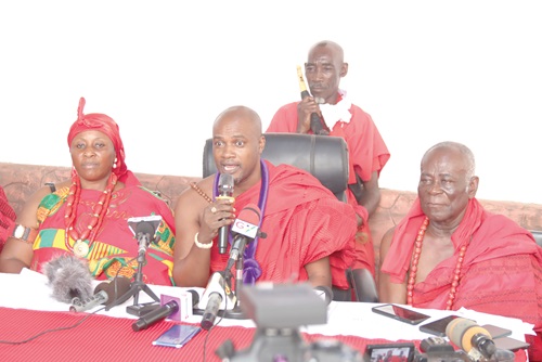 Nii Asere Boi VII (middle), Asere Mantse, addressing the Asere Homowo Festival launch. With him are Nii Amarkai III (right), Asere Djaasetse, and Naa Dedei Faako III (left), Asere Manye. Picture: ELVIS NII NOI DOWUONA Nii Asere Boi VII (middle), Asere Mantse, addressing the Asere Homowo Festival launch. With him are Nii Amarkai III (right), Asere Djaasetse, and Naa Dedei Faako III (left), Asere Manye. Picture: ELVIS NII NOI DOWUONA