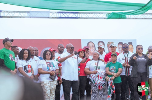 Former President John Dramani Mahama addressing party faithful after the health walk Former President John Dramani Mahama addressing party faithful after the health walk
