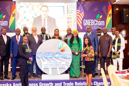 Board members with Kweku-Ampratwum Sarpong, Deputy Minister of Foreign Affairs and Regional Integration, and Yaw Frimpong-Addo, Deputy Food and Agriculture Minister, after the unveiling of the logo of the chamber Board members with Kweku-Ampratwum Sarpong, Deputy Minister of Foreign Affairs and Regional Integration, and Yaw Frimpong-Addo, Deputy Food and Agriculture Minister, after the unveiling of the logo of the chamber
