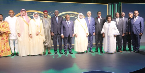 President Akufo-Addo (arrowed) with Moussa Faki Mahamat (9th from left), AU Commission Chairman; Dr Fahad Aldossari (7th from left), Chairman of the Board of Directors, Arab Bank for Economic Development in Africa, and other stakeholders after the ceremony in Accra. Picture: SAMUEL TEI ADANO President Akufo-Addo (arrowed) with Moussa Faki Mahamat (9th from left), AU Commission Chairman; Dr Fahad Aldossari (7th from left), Chairman of the Board of Directors, Arab Bank for Economic Development in Africa, and other stakeholders after the ceremony in Accra. Picture: SAMUEL TEI ADANO