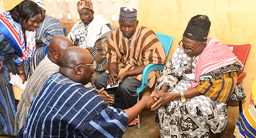 Naa Imoru Nandon Gomah II (right) welcoming Dr Mahamudu Bawumia to his palace Naa Imoru Nandon Gomah II (right) welcoming Dr Mahamudu Bawumia to his palace