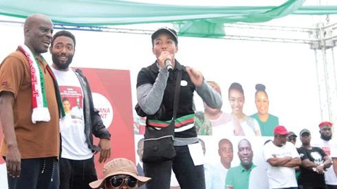 Dr Zanetor Agyeman-Rawlings, the MP for Korle Klottey, addressing the crowd after the "Get Fit and Ready Mahama Walk" as Haruna Iddrisu (left), MP for Tamale South, and her brother, Kimathi Rawlings, look on Dr Zanetor Agyeman-Rawlings, the MP for Korle Klottey, addressing the crowd after the "Get Fit and Ready Mahama Walk" as Haruna Iddrisu (left), MP for Tamale South, and her brother, Kimathi Rawlings, look on