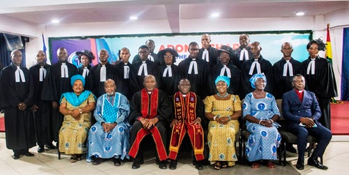Rt Rev. Prosper Samuel Dzomeku (seated 4th from right), Moderator, Global Evangelical Church, with the ordained pastors and presbyters Rt Rev. Prosper Samuel Dzomeku (seated 4th from right), Moderator, Global Evangelical Church, with the ordained pastors and presbyters