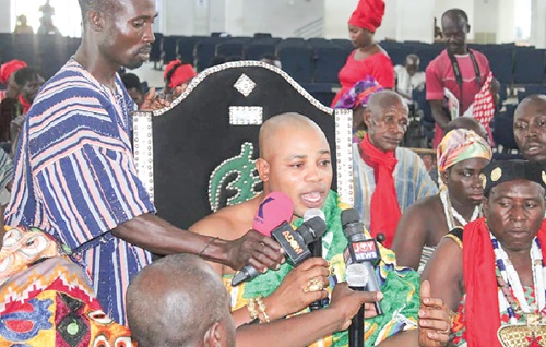 Torgbe Kwasi Nego VI, Manklalo of Mepe Traditional Area, addressing the media at the 68th Afenorto festival launch Torgbe Kwasi Nego VI, Manklalo of Mepe Traditional Area, addressing the media at the 68th Afenorto festival launch