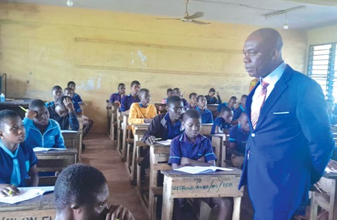 Professor Yayra Dzakadzie, Director-General of NaCCA, observing the pupils at the School for the Deaf at Mampong-Akuapem during the Mathematics paper. Professor Yayra Dzakadzie, Director-General of NaCCA, observing the pupils at the School for the Deaf at Mampong-Akuapem during the Mathematics paper.