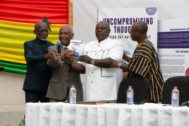Justice Jones Victor Mawulorm Dotse (2nd from left), retired Justice of the Supreme Court, being assisted by Samuel Koku Anyidoho (2nd from right), author of the book; Dr Kwame Akuffo Anoff-Ntow (right), Media Scholar and Researcher, and Kabral Blay-Amihere (left), Chairman, GRIDCo, to launch the book. Picture: ELVIS NII NOI DOWUONA Justice Jones Victor Mawulorm Dotse (2nd from left), retired Justice of the Supreme Court, being assisted by Samuel Koku Anyidoho (2nd from right), author of the book; Dr Kwame Akuffo Anoff-Ntow (right), Media Scholar and Researcher, and Kabral Blay-Amihere (left), Chairman, GRIDCo, to launch the book. Picture: ELVIS NII NOI DOWUONA