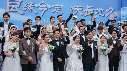 Newly-wed couples attending a group wedding ahead of ’520 I Love You’ Day on May 19, 2024 in Nanning, Guangxi Zhuang Autonomous Region of China. Newly-wed couples attending a group wedding ahead of ’520 I Love You’ Day on May 19, 2024 in Nanning, Guangxi Zhuang Autonomous Region of China.