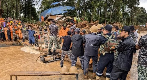 Army personnel used ropes to rappel across the river, which is in spate, to reach stranded villagers Army personnel used ropes to rappel across the river, which is in spate, to reach stranded villagers