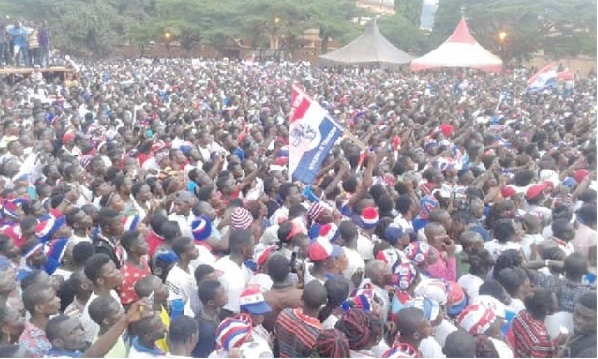 National Democratic Congress supporters (left) and New Patriotic Party supporters at separate rallies of their parties National Democratic Congress supporters (left) and New Patriotic Party supporters at separate rallies of their parties