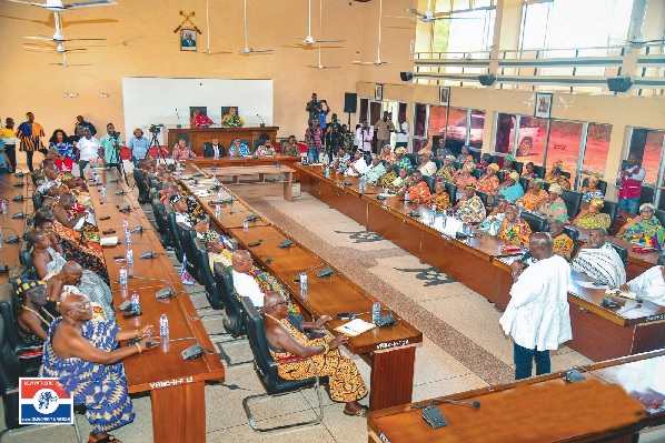 Dr Mahamudu Bawumia (right), Vice President, addressing the Volta Region House of Chiefs
