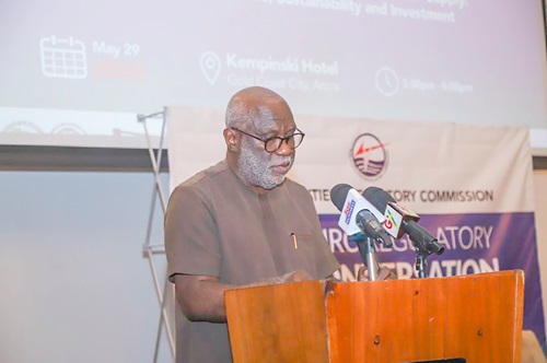 Ebo Quagrainie (inset), Board Chairman, PURC, addressing participants at the 3rd Regulatory Conversation Ebo Quagrainie (inset), Board Chairman, PURC, addressing participants at the 3rd Regulatory Conversation