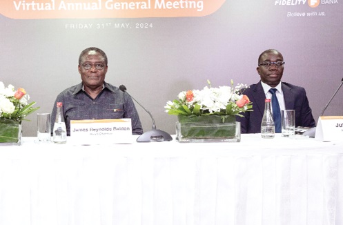  James Reynolds Baiden, Board Chairman, with Julian Opuni (right), MD of Fidelity Bank
