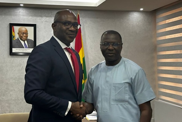 Uzoechina Molokwu(Left), CEO, UBA exchanging pleasantries with Dr Mohammed Amin Adam, Minister of Finance UBA Ghana, Finance Ministry deepen relations