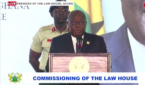 President Nana Addo Dankwa Akufo-Addo giving his speech at the commissioning of the Law House Nana Addo Dankwa Akufo-Addo