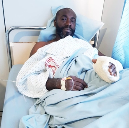 Mr Boamah at the 37 Military Hospital after surgery on his arm