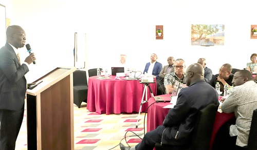 Prof. Mark Adam Asamoah (left), STEM Policy Advisor at the Ministry of Education, addressing participants in the workshop.Picture: EDNA SALVO-KOTEY