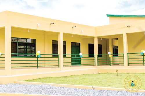 The six-unit classroom block at Odorgonno SHS with a ten-seater washroom