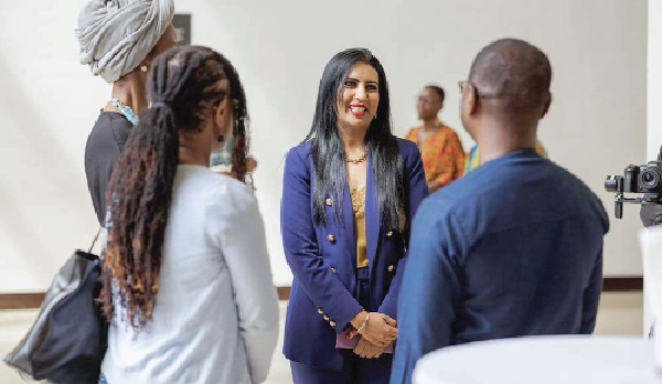 • Dr Reshma Sheoraj, Vice-President of Strategic Engagements, World Data Lab, chatting with some participants after the launch Tool to monitor youth job growth in Africa launched