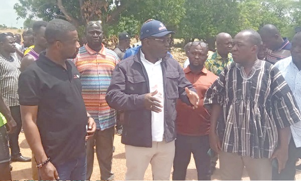 Martin Adjei-Mensah Korsah (middle), Minister of Local Government, Decentralisation and Rural Development, in a discussion with Issaka Anabida (right), DCE for Tempane, during the inspection of a bridge in the district. Looking on is Samuel Agyarko Larbi (left) SOCO Zonal Coordinator. Martin Adjei-Mensah Korsah (middle), Minister of Local Government, Decentralisation and Rural Development, in a discussion with Issaka Anabida (right), DCE for Tempane, during the inspection of a bridge in the district. Looking on is Samuel Agyarko Larbi (left) SOCO Zonal Coordinator.