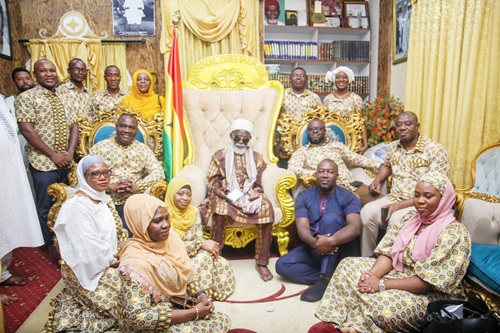 Emmanuel Odartey Lamptey (seated left), Deputy Managing Director, GCB Bank PLC; Sina Kamagate (right), Executive Head of Retail Banking, GCB Bank PLC, with Sheikh Osmanu Nuhu Sharubutu (middle), National Chief Imam, and some staff of the bank. Picture: CALEB VANDERPUYE Emmanuel Odartey Lamptey (seated left), Deputy Managing Director, GCB Bank PLC; Sina Kamagate (right), Executive Head of Retail Banking, GCB Bank PLC, with Sheikh Osmanu Nuhu Sharubutu (middle), National Chief Imam, and some staff of the bank. Picture: CALEB VANDERPUYE