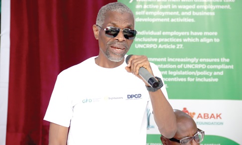 Joseph Atsu Homadzi (inset), President, Ghana Federation of Disability Organisations, speaking at the event. Picture: ELVIS NII NOI DOWUONA Joseph Atsu Homadzi (inset), President, Ghana Federation of Disability Organisations, speaking at the event. Picture: ELVIS NII NOI DOWUONA