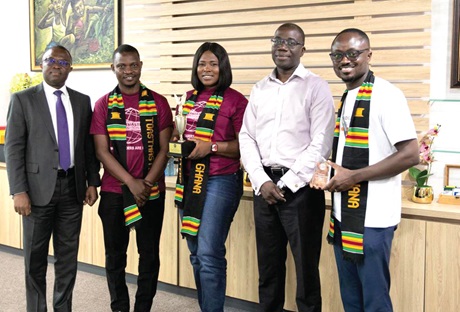 Julian Opuni (2nd from right), MD, Fidelity Bank, and Atta Yeboah Gyan (left), DMD, with Esteban Amegashitsi (2nd from left), Glory Boateng (middle), Toastmaster Africa Champions, and Kwasi Agyeman-Badu (right), their colleague Julian Opuni (2nd from right), MD, Fidelity Bank, and Atta Yeboah Gyan (left), DMD, with Esteban Amegashitsi (2nd from left), Glory Boateng (middle), Toastmaster Africa Champions, and Kwasi Agyeman-Badu (right), their colleague