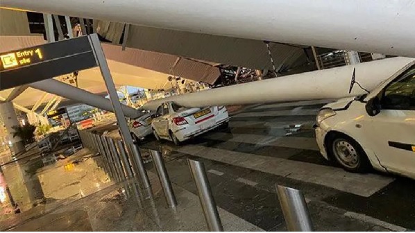 A canopy over Terminal 1 caved in after heavy rain