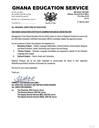 GES releases 2024 BECE registration details