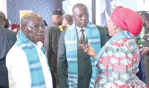Dominic Nitiwul (middle), Minister of Defence, in a tête-à-tête with Ambassador Josephine Nkrumah (right), ECOWAS Representative to Liberia, and Ambassador Dr Abdel-Fatau Musah (left), Commissioner, Political Affairs, Peace and Security, at the ECOWAS Commission Dominic Nitiwul (middle), Minister of Defence, in a tête-à-tête with Ambassador Josephine Nkrumah (right), ECOWAS Representative to Liberia, and Ambassador Dr Abdel-Fatau Musah (left), Commissioner, Political Affairs, Peace and Security, at the ECOWAS Commission