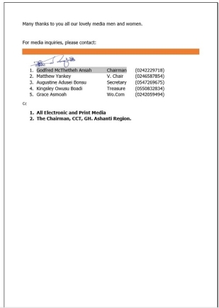 Statement by the CCTgh